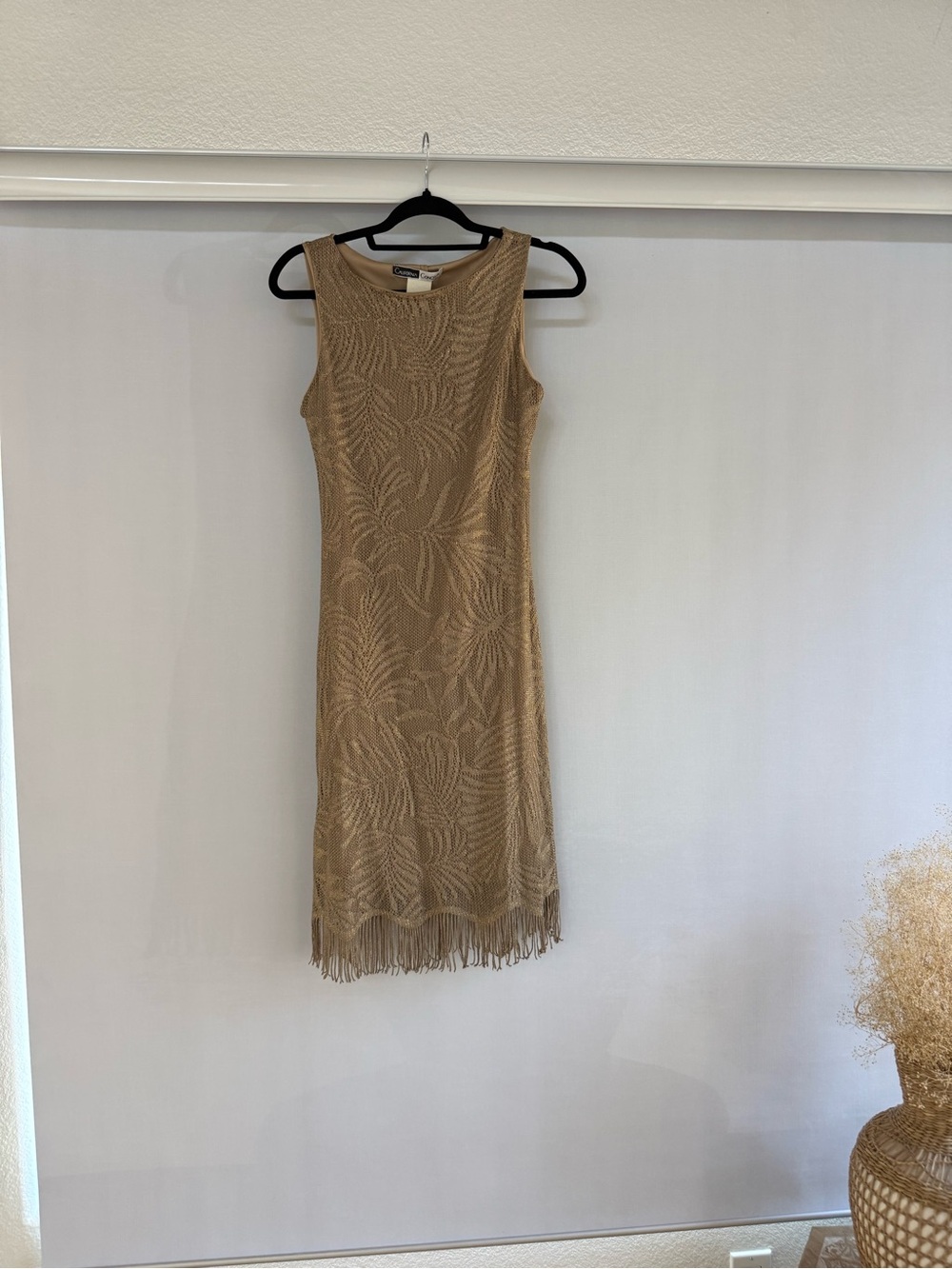 Sleeveless Fringe Hem Knit Dress - Tan